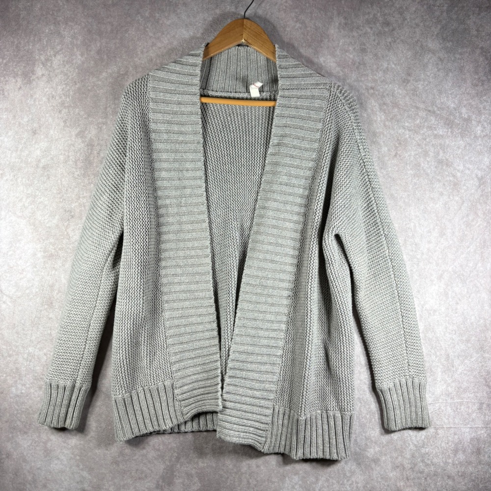 Love Hanna Andersson Cardigan Women L Gray Open Front Chunky Cotton Merino‎ Wool